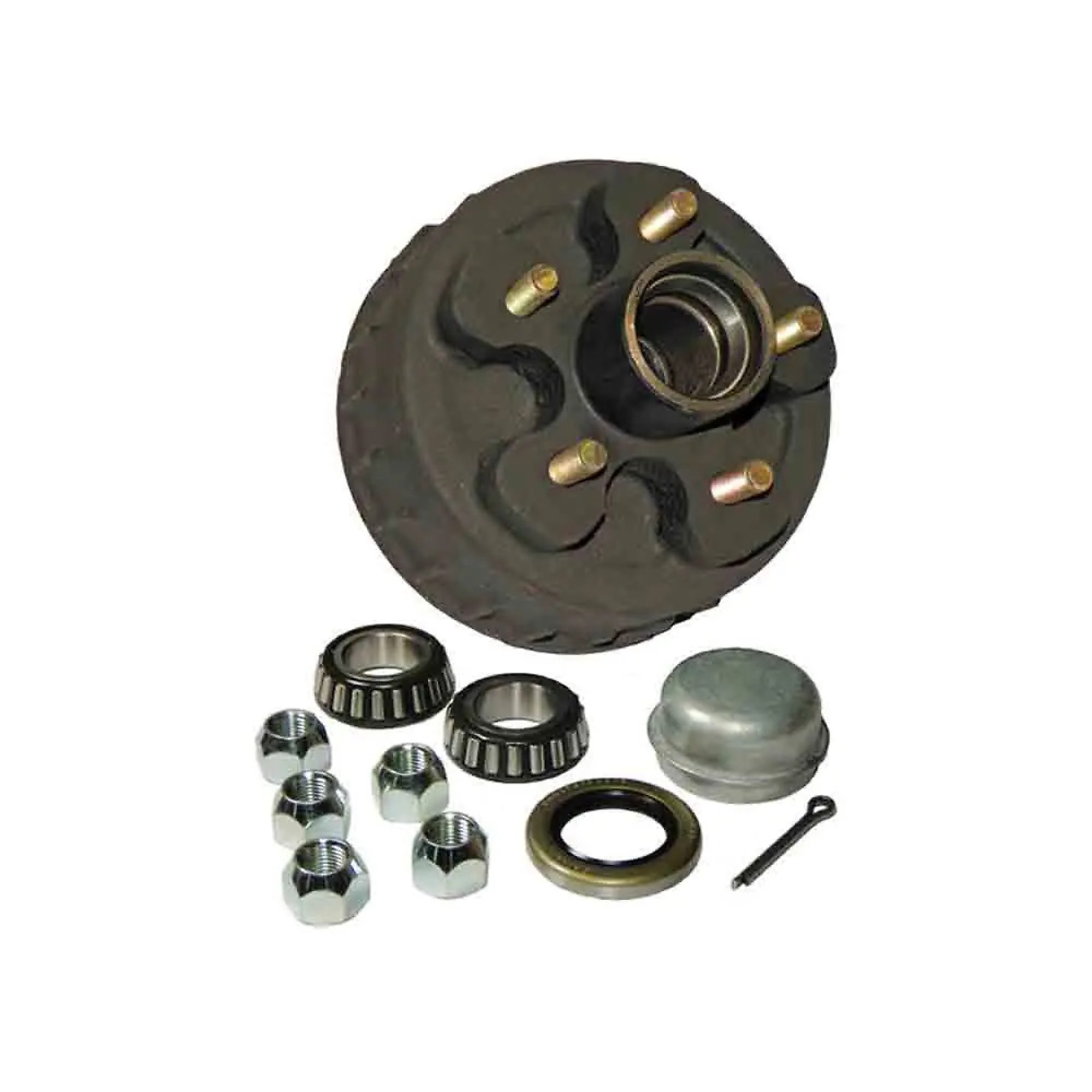 Rigid Hitch, 7-Inch Hub and Drum Assembly, 5-Bolt on 4.5 Inch Circle, For 1in Straight Spindles for a 2000lb Axle, Use with 7in electric or hydraulic brakes, 1250lb Capacity per Hub, With Bearing and Seal Kit, Model# HD-700C-01-A
